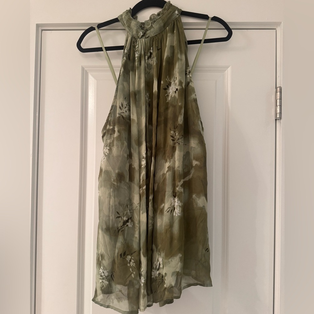 Anthropologie Green Floral Halter Top